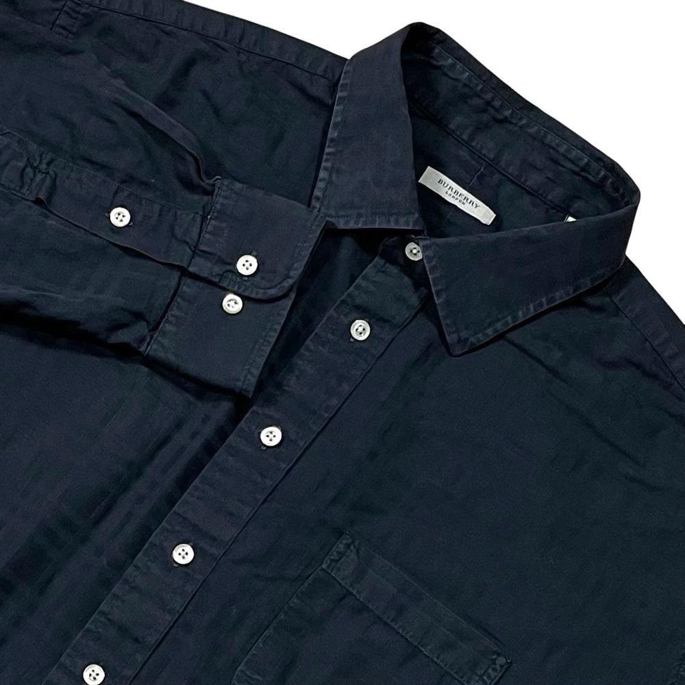 Burberry Shadow Plaid Button Up Shirt Mens XXL Black Cotton Made in USA